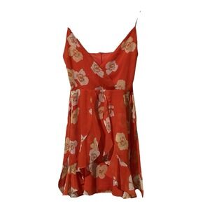 Women's Wrap Dress S Red Floral Straps Sleeveless Lightweight Party Vacation